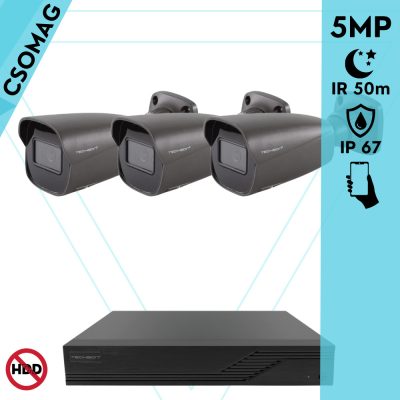 Techson 3 cső kamerás analóg megfigyelőrendszer 5MP HD cső biztonsági kamera, 2.8 mm fix objektívvel, antracitszürke fém ház