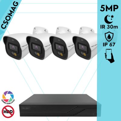 Techson 4 cső kamerás analóg megfigyelőrendszer 5MP HD cső biztonsági kamera, 2.8 mm fix objektívvel, beépített mikrofon
