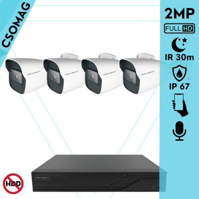 Techson 4 cső kamerás analóg megfigyelőrendszer 2MP NightVision HD cső biztonsági kamera, 2.8 mm fix objektívvel, valós WDR, beépített mikrofonnal