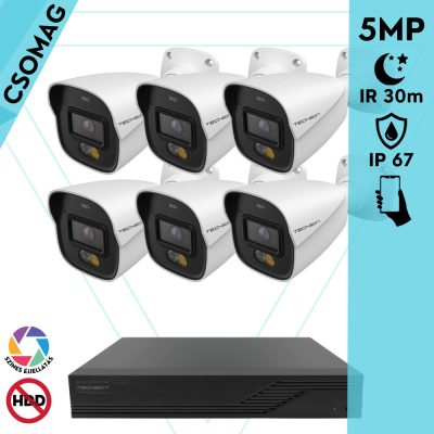 Techson 6 cső kamerás analóg megfigyelőrendszer 5MP HD cső biztonsági kamera, 2.8 mm fix objektívvel, beépített mikrofon