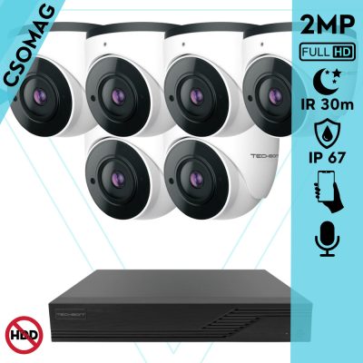 Techson 6 dome kamerás analóg megfigyelőrendszer 2MP NightVision HD dóm biztonsági kamera, 2.8 mm fix objektívvel, valós WDR, beépített mikrofonnal
