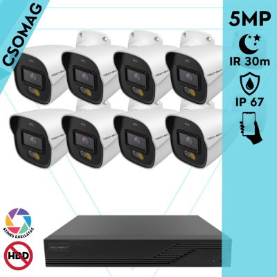 Techson 8 cső kamerás analóg megfigyelőrendszer 5MP HD cső biztonsági kamera, 2.8 mm fix objektívvel, beépített mikrofon