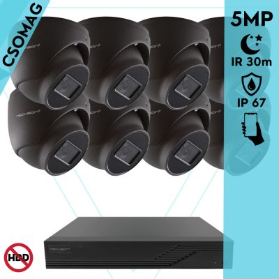 Techson 8 dome kamerás analóg megfigyelőrendszer 5MP HD dóm biztonsági kamera, 2.8 mm fix objektívvel, antracitszürke fém ház