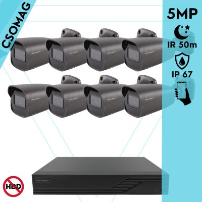 Techson 8 cső kamerás analóg megfigyelőrendszer 5MP HD cső biztonsági kamera, 2.8 mm fix objektívvel, antracitszürke fém ház