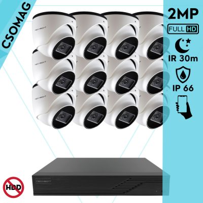 Techson 12 dome kamerás analóg megfigyelőrendszer 2MP HD dóm biztonsági kamera, 2.8 mm fix objektívvel