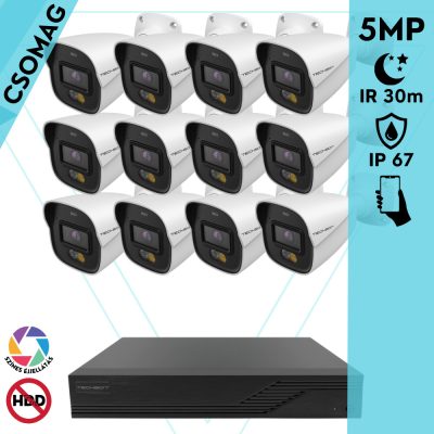 Techson 12 cső kamerás analóg megfigyelőrendszer 5MP HD cső biztonsági kamera, 2.8 mm fix objektívvel, beépített mikrofon