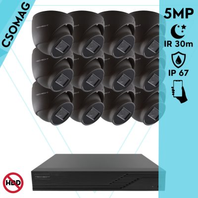 Techson 12 dome kamerás analóg megfigyelőrendszer 5MP HD dóm biztonsági kamera, 2.8 mm fix objektívvel, antracitszürke fém ház