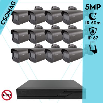 Techson 12 cső kamerás analóg megfigyelőrendszer 5MP HD cső biztonsági kamera, 2.8 mm fix objektívvel, antracitszürke fém ház