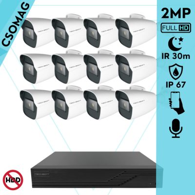 Techson 12 cső kamerás analóg megfigyelőrendszer 2MP NightVision HD cső biztonsági kamera, 2.8 mm fix objektívvel, valós WDR, beépített mikrofonnal