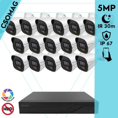 Techson 16 cső kamerás analóg megfigyelőrendszer 5MP HD cső biztonsági kamera, 2.8 mm fix objektívvel, beépített mikrofon