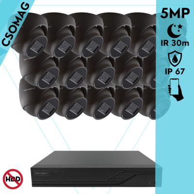 Techson 16 dome kamerás analóg megfigyelőrendszer 5MP HD dóm biztonsági kamera, 2.8 mm fix objektívvel, antracitszürke fém ház