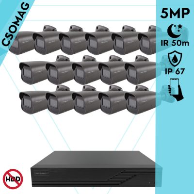 Techson 16 cső kamerás analóg megfigyelőrendszer 5MP HD cső biztonsági kamera, 2.8 mm fix objektívvel, antracitszürke fém ház