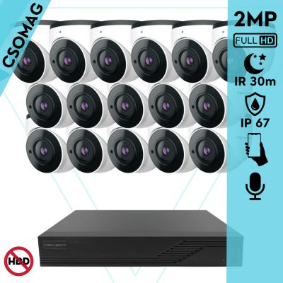 Techson 16 dome kamerás analóg megfigyelőrendszer 2MP NightVision HD dóm biztonsági kamera, 2.8 mm fix objektívvel, valós WDR, beépített mikrofonnal