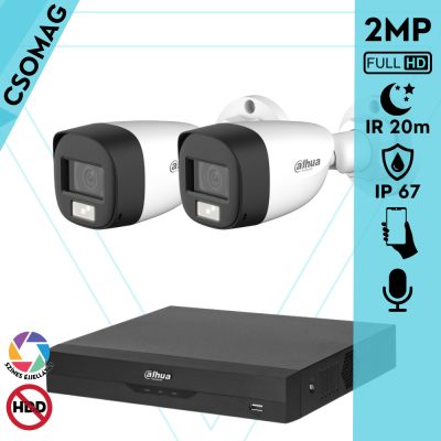 Dahua 2 cső kamerás analóg megfigyelőrendszer 2MP HD cső biztonsági kamera, 3,6 mm fix objektív, hibrid fény