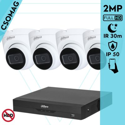Dahua 4 dome kamerás analóg megfigyelőrendszer 2MP HD dóm biztonsági kamera, 2.8 mm fix objektívvel