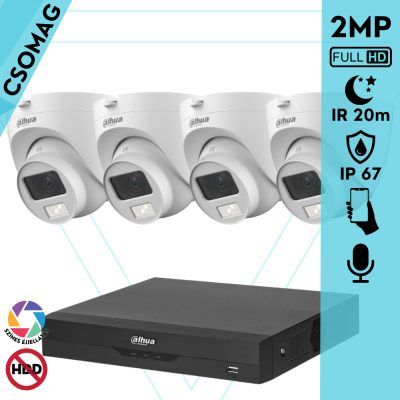 Dahua 4 dome kamerás analóg megfigyelőrendszer 2MP HD dóm biztonsági kamera, 3,6 mm fix objektív, hibrid fény, beépített mikrofon