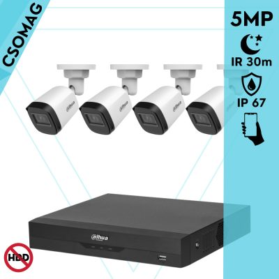 Dahua 4 cső kamerás analóg megfigyelőrendszer 5MP HD cső biztonsági kamera, 2,8 mm fix objektív
