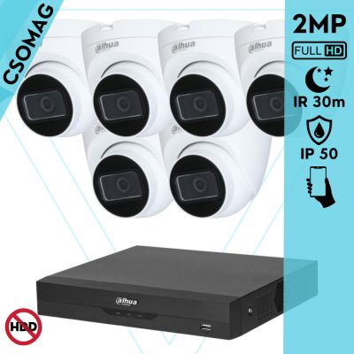 Dahua 6 dome kamerás analóg megfigyelőrendszer 2MP HD dóm biztonsági kamera, 2.8 mm fix objektívvel