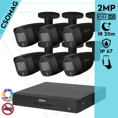 Dahua 6 cső kamerás analóg megfigyelőrendszer 2MP HD cső biztonsági kamera, 2,8 mm fix objektív, hibrid fény