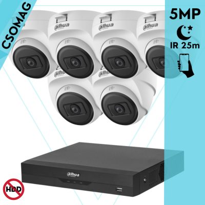 Dahua 6 dome kamerás analóg megfigyelőrendszer 5MP HD dóm biztonsági kamera, 2,8 mm fix objektív, beltéri