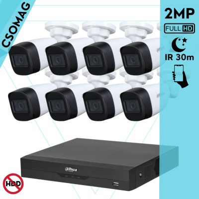 Dahua 8 cső kamerás analóg megfigyelőrendszer 2MP HD cső biztonsági kamera, 2.8 mm fix objektívvel