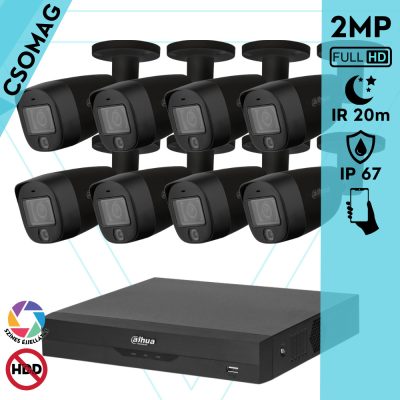 Dahua 8 cső kamerás analóg megfigyelőrendszer 2MP HD cső biztonsági kamera, 2,8 mm fix objektív, hibrid fény
