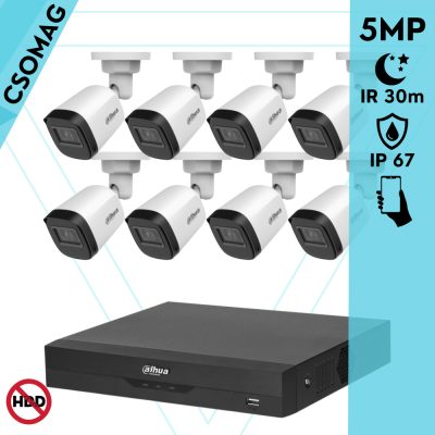 Dahua 8 cső kamerás analóg megfigyelőrendszer 5MP HD cső biztonsági kamera, 2,8 mm fix objektív