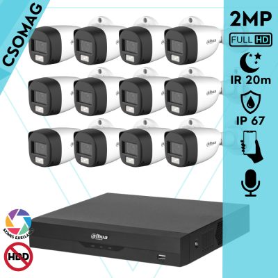 Dahua 12 cső kamerás analóg megfigyelőrendszer 2MP HD cső biztonsági kamera, 3,6 mm fix objektív, hibrid fény