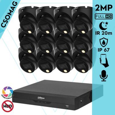 Dahua 12 dome kamerás analóg megfigyelőrendszer 2MP HD dóm biztonsági kamera, 2,8 mm fix objektív, hibrid fény, beépített mikrofon
