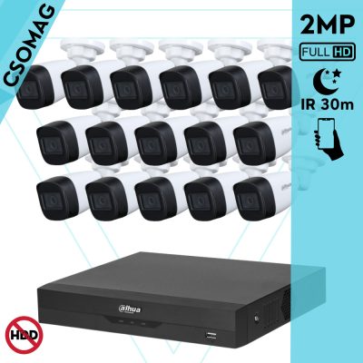 Dahua 16 cső kamerás analóg megfigyelőrendszer 2MP HD cső biztonsági kamera, 2.8 mm fix objektívvel