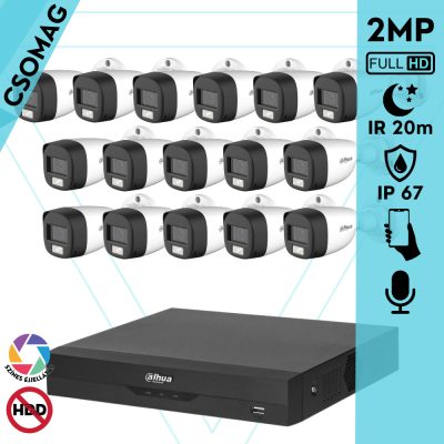 Dahua 16 cső kamerás analóg megfigyelőrendszer 2MP HD cső biztonsági kamera, 3,6 mm fix objektív, hibrid fény