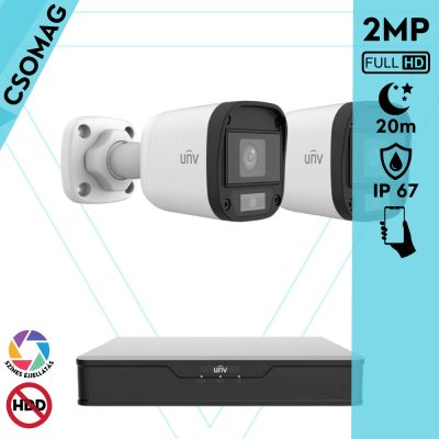 Uniview 2 cső kamerás analóg megfigyelőrendszer 2MP HD biztonsági kamera, 2.8 mm fix objektívvel, ColorHunter technológia