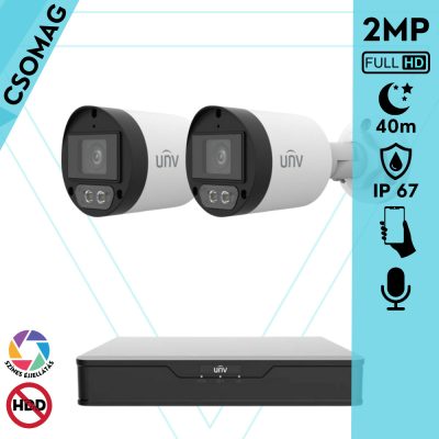 Uniview 2 cső kamerás analóg megfigyelőrendszer 2MP HD biztonsági kamera, 2.8 mm fix objektív, ColorHunter technológia, fém ház