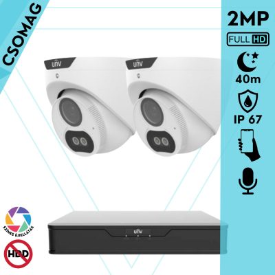 Uniview 2 turret kamerás analóg megfigyelőrendszer 2MP HD biztonsági kamera, 2.8 mm fix objektív, ColorHunter technológia, fém ház