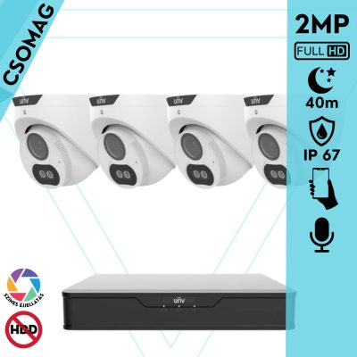 Uniview 4 turret kamerás analóg megfigyelőrendszer 2MP HD biztonsági kamera, 2.8 mm fix objektív, ColorHunter technológia, fém ház