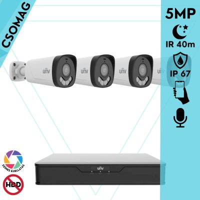 Uniview 4 cső kamerás analóg megfigyelőrendszer 5MP HD biztonsági kamera, 2.8 mm fix objektív, ColorHunter technológia, Dual light megvilágítással