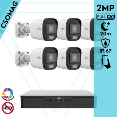 Uniview 6 cső kamerás analóg megfigyelőrendszer 2MP HD biztonsági kamera, 2.8 mm fix objektívvel, ColorHunter technológia