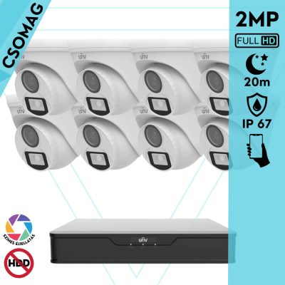 Uniview 8 turret kamerás analóg megfigyelőrendszer 2MP HD biztonsági kamera, 2.8 mm fix objektívvel, ColorHunter technológia