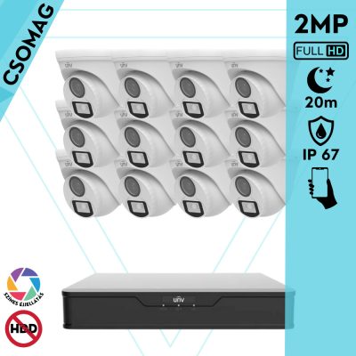 Uniview 12 turret kamerás analóg megfigyelőrendszer 2MP HD biztonsági kamera, 2.8 mm fix objektívvel, ColorHunter technológia