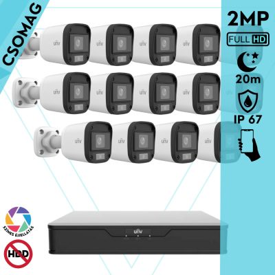 Uniview 14 cső kamerás analóg megfigyelőrendszer 2MP HD biztonsági kamera, 2.8 mm fix objektívvel, ColorHunter technológia