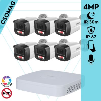 Dahua 6 cső kamerás IP megfigyelőrendszer 4MP HD cső biztonsági kamera, 2.8 mm-es fix objektívvel, PoE, beépített mikrofonnal, színes éjszakai kép, kültér