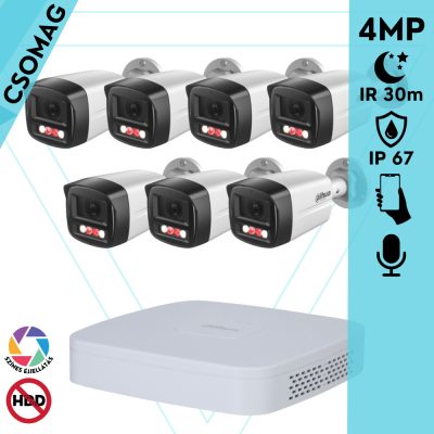 Dahua 7 cső kamerás IP megfigyelőrendszer 4MP HD cső biztonsági kamera, 2.8 mm-es fix objektívvel, PoE, beépített mikrofonnal, színes éjszakai kép, kültér