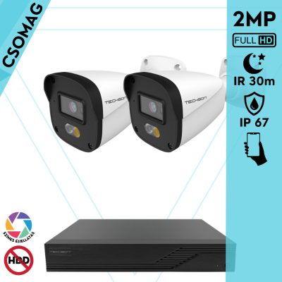 Techson 2 cső kamerás IP megfigyelőrendszer 2MP HD cső biztonsági kamera, 2.8 mm-es fix objektívvel, PoE, hibrid fényű megvilágítás, kültéri, fém ház