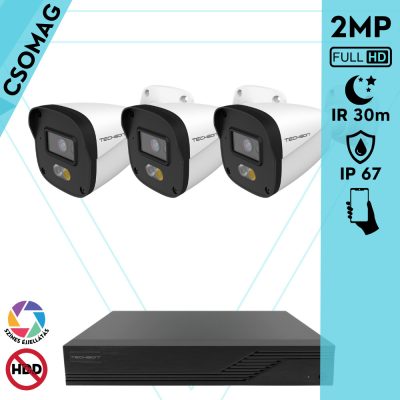 Techson 3 cső kamerás IP megfigyelőrendszer 2MP HD cső biztonsági kamera, 2.8 mm-es fix objektívvel, PoE, hibrid fényű megvilágítás, kültéri, fém ház