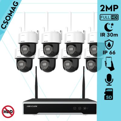 Hikvision 8 dóm kamerás WIFI megfigyelőrendszer 2MP dóm biztonsági kamera, 4.0 mm-es fix objektívvel, beépített WiFi antennával és mikrofonnal, microSD kártyafoglalat, infravörös éjjellátó, IR 30m, kültéri
