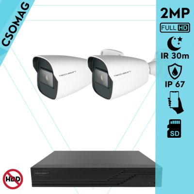 Techson 2 cső kamerás IP megfigyelőrendszer 2MP cső biztonsági kamera, 2.8 mm-es fix objektívvel, SD kártya foglalattal, PoE, IR LED 30m, kültéri, fém ház