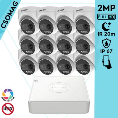 Hikvision 12 turret kamerás analóg megfigyelőrendszer 2MP biztonsági kamera, ColorVU, 2.8 mm fix objektív, megvilágítás távolság 20 m, kültéri