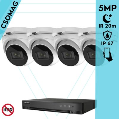 Hikvision 4 turret kamerás analóg megfigyelőrendszer 5 MP biztonsági kamera, 2.7 - 13.5 mm varifokális objektív, 4x motoros zoom, IR led, IP67, fém ház, kültéri