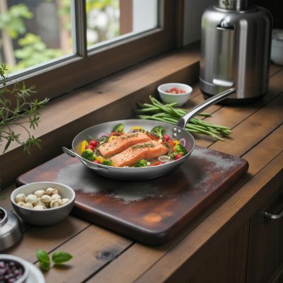 Vasserpenyő, 32 cm, üreges nyél, füllel, Carbone Plus, de Buyer