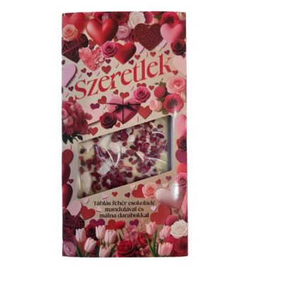 Chocolips Szeretlek fehér csokoládé mandulával és málna darabokkal 100g